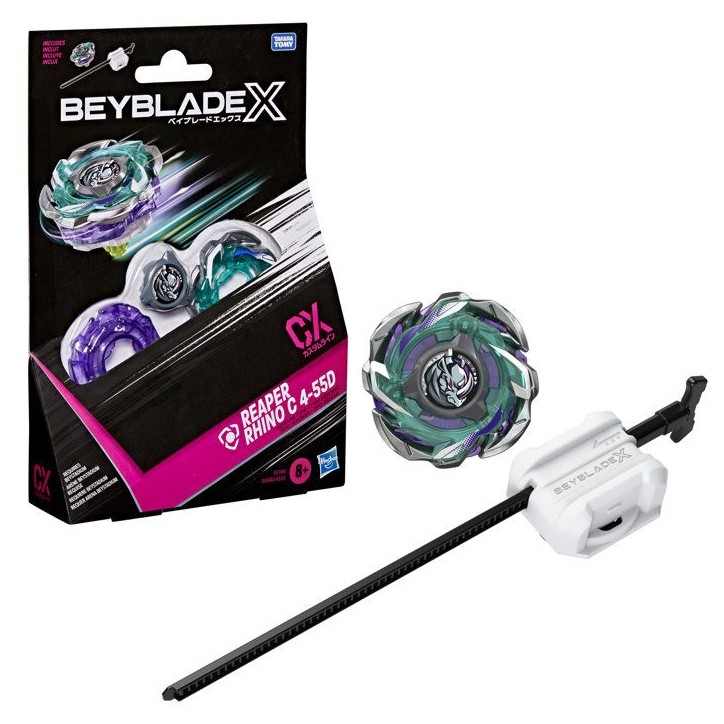 Beyblade X Starter Pack Reaper Rhino C 4-55D CX, toupie Takara Tomy de type défense avec lanceur, toupies de compétition, des Beyblade X Starter Pack Reaper Rhino C 4-55D CX, toupie Takara Tomy de type défense avec lanceur, toupies de compétition, des