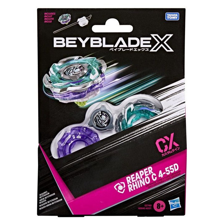 Beyblade X Starter Pack Reaper Rhino C 4-55D CX, toupie Takara Tomy de type défense avec lanceur, toupies de compétition, des Beyblade X Starter Pack Reaper Rhino C 4-55D CX, toupie Takara Tomy de type défense avec lanceur, toupies de compétition, des
