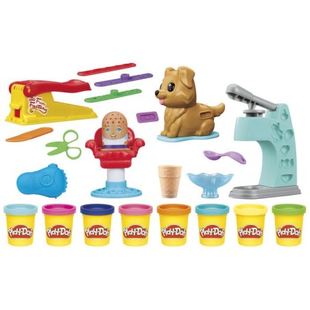 Playdoh 4 mini coffrets classiques, Coffret coiffeur, vétérinaire, glaces et Fun factory, loisirs créatifs, Classique, des 3