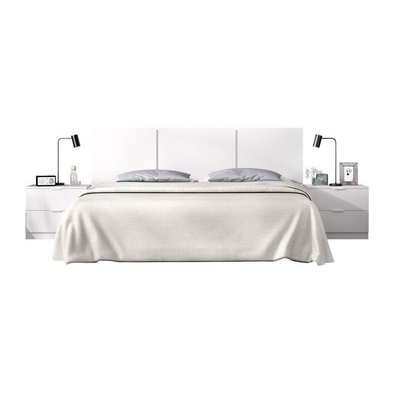 Tete de lit avec chevets intégrés - HAVANA - Blanc - 256,8 x 34,2 x