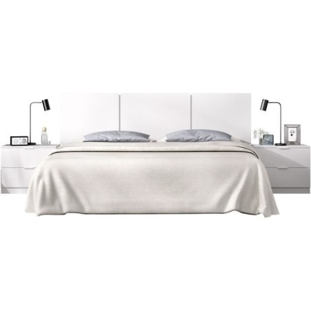 Tete de lit avec chevets intégrés - HAVANA - Blanc - 256,8 x 34,2 x