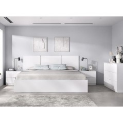 Tete de lit avec chevets intégrés - HAVANA - Blanc - 256,8 x 34,2 x 96 cm