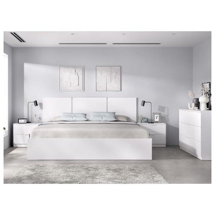 Tete de lit avec chevets intégrés - HAVANA - Blanc - 256,8 x 34,2 x 96 cm Tete de lit avec chevets intégrés - HAVANA - Blanc - 256,8 x 34,2 x 96 cm