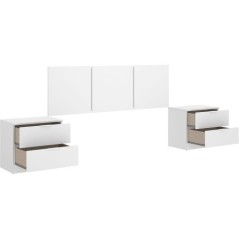 Tete de lit avec chevets intégrés - HAVANA - Blanc - 256,8 x 34,2 x