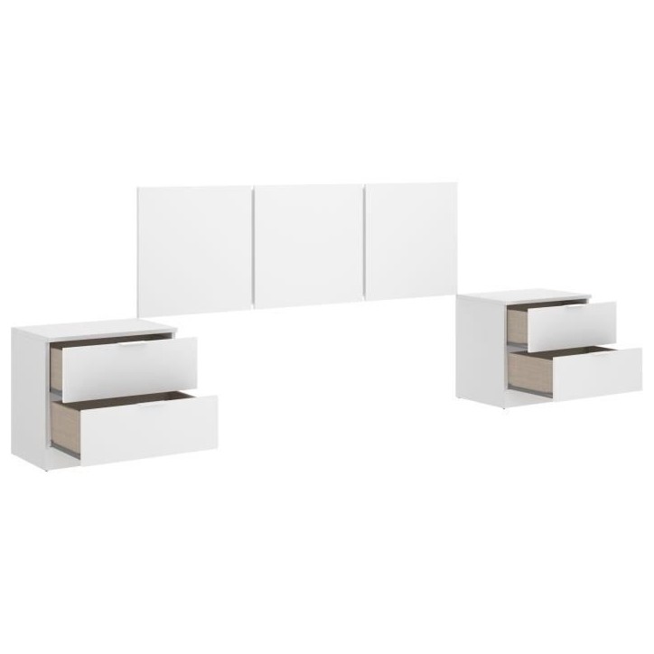 Tete de lit avec chevets intégrés - HAVANA - Blanc - 256,8 x 34,2 x 96 cm Tete de lit avec chevets intégrés - HAVANA - Blanc - 256,8 x 34,2 x 96 cm