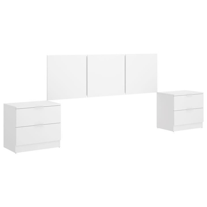 Tete de lit avec chevets intégrés - HAVANA - Blanc - 256,8 x 34,2 x 96 cm Tete de lit avec chevets intégrés - HAVANA - Blanc - 256,8 x 34,2 x 96 cm