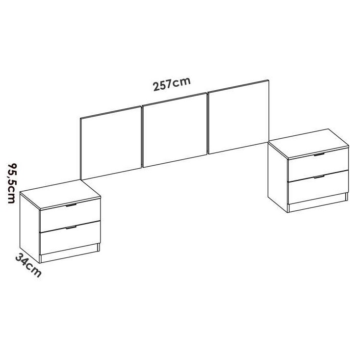 Tete de lit avec chevets intégrés - HAVANA - Blanc - 256,8 x 34,2 x 96 cm Tete de lit avec chevets intégrés - HAVANA - Blanc - 256,8 x 34,2 x 96 cm