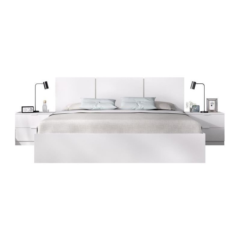 Lit adulte avec chevets intégrés HAVANA - 140 x 190 cm - Blanc