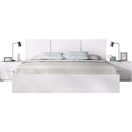 Lit adulte avec chevets intégrés HAVANA - 140 x 190 cm - Blanc