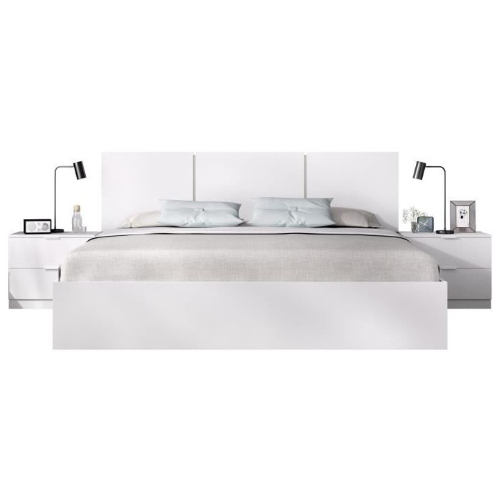 Lit adulte avec chevets intégrés HAVANA - 140 x 190 cm - Blanc Lit adulte avec chevets intégrés HAVANA - 140 x 190 cm - Blanc