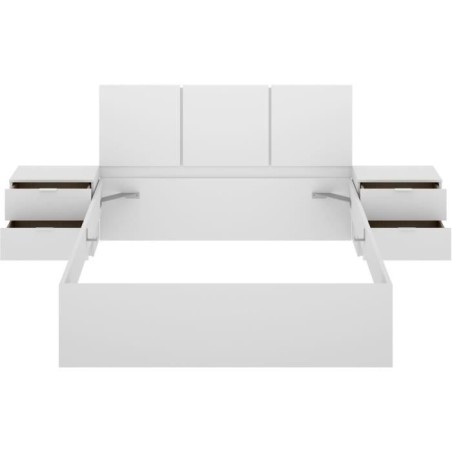 Lit adulte avec chevets intégrés HAVANA - 140 x 190 cm - Blanc