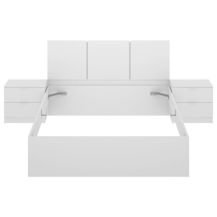 Lit adulte avec chevets intégrés HAVANA - 160 x 200 cm - Blanc Lit adulte avec chevets intégrés HAVANA - 160 x 200 cm - Blanc