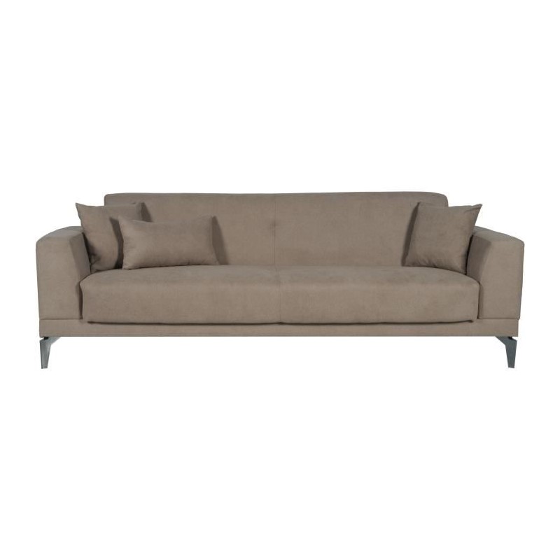 Canapé convertible 3 places - HENRY - Tissu marron - 3 coussins - cof