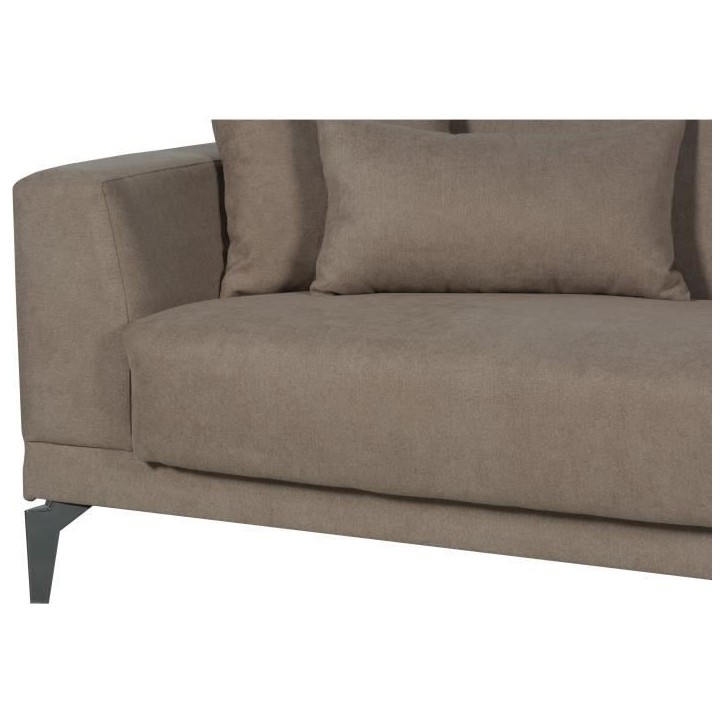 Canapé convertible 3 places - HENRY - Tissu marron - 3 coussins - coffre de rangement - 234 x 85 x 84 cm Canapé convertible 3 places - HENRY - Tissu marron - 3 coussins - coffre de rangement - 234 x 85 x 84 cm