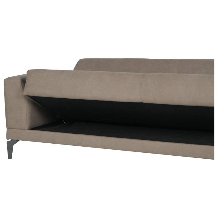 Canapé convertible 3 places - HENRY - Tissu marron - 3 coussins - coffre de rangement - 234 x 85 x 84 cm Canapé convertible 3 places - HENRY - Tissu marron - 3 coussins - coffre de rangement - 234 x 85 x 84 cm