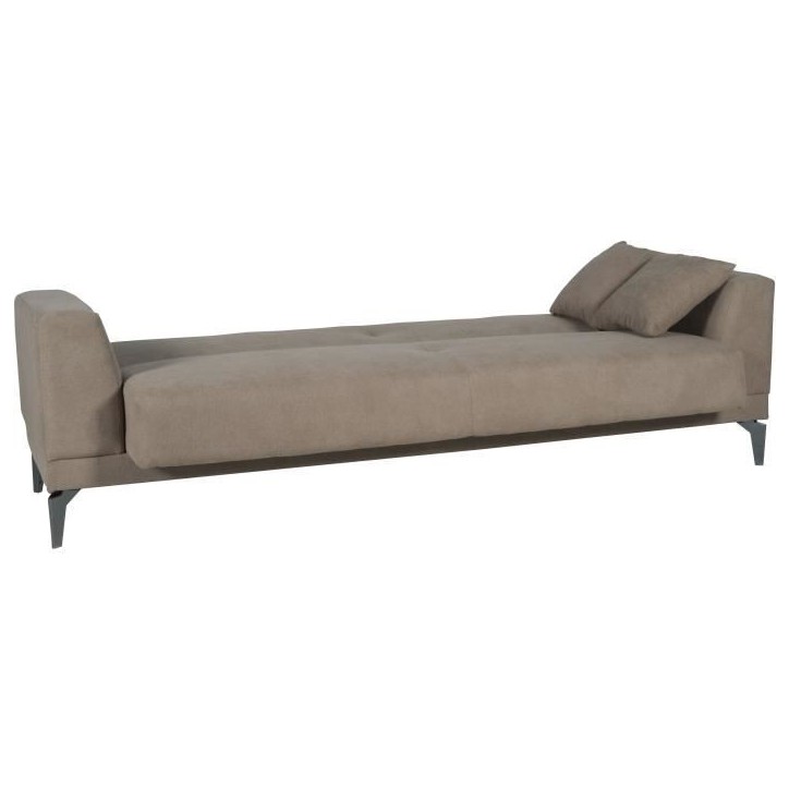 Canapé convertible 3 places - HENRY - Tissu marron - 3 coussins - coffre de rangement - 234 x 85 x 84 cm Canapé convertible 3 places - HENRY - Tissu marron - 3 coussins - coffre de rangement - 234 x 85 x 84 cm
