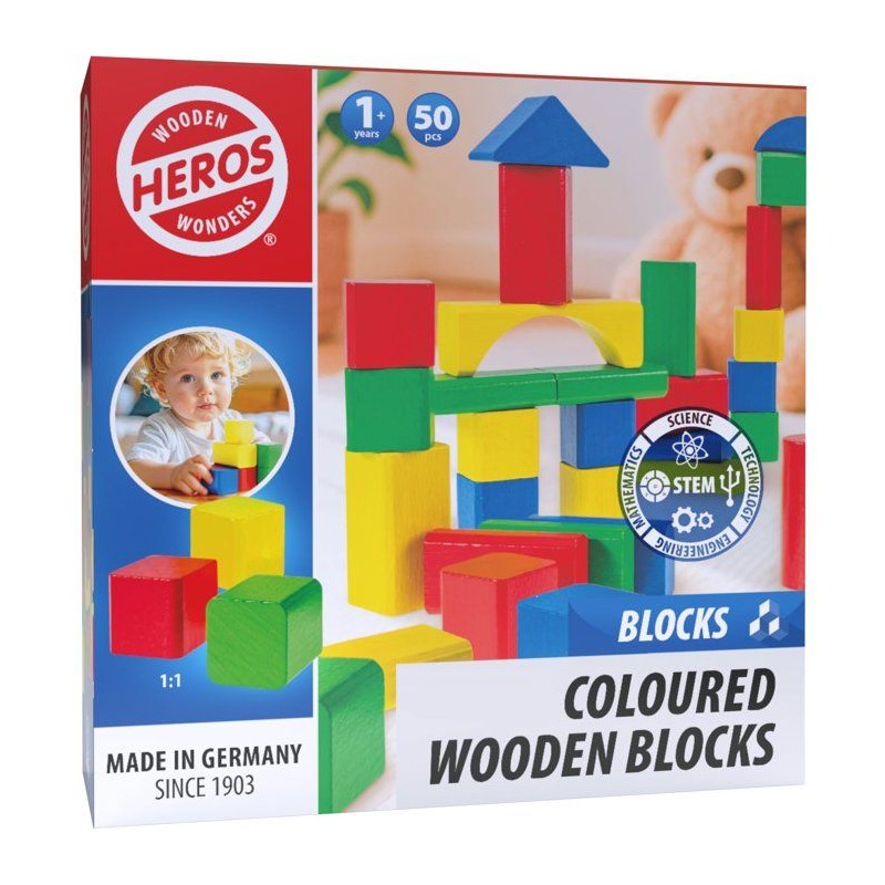 HEROS - Blocs de construction en bois 100 % certifié FSC - 50 pieces