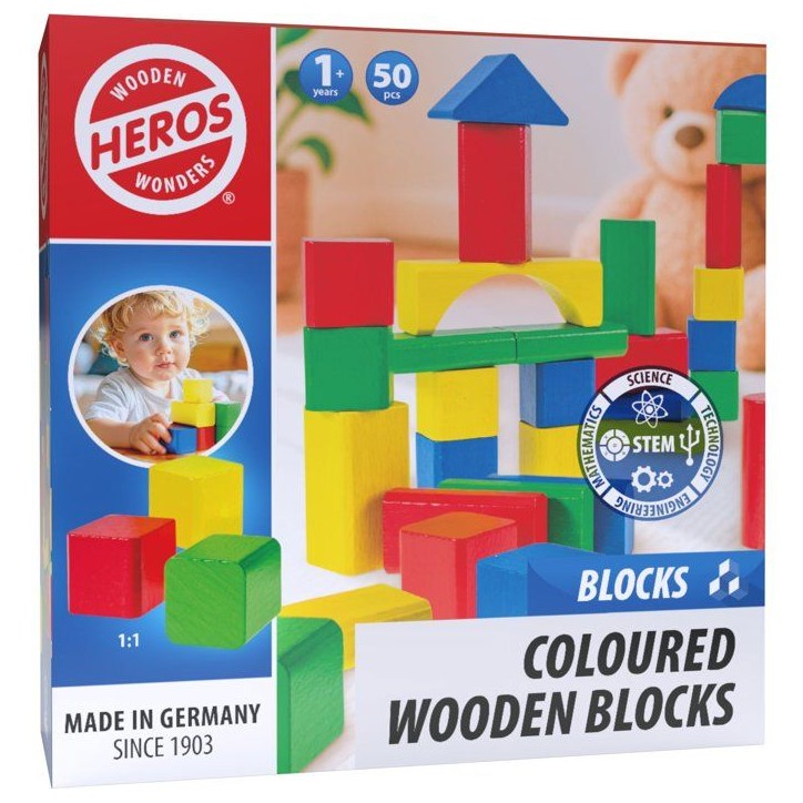 HEROS - Blocs de construction en bois 100 % certifié FSC - 50 pieces - Des 1 ans HEROS - Blocs de construction en bois 100 % certifié FSC - 50 pieces - Des 1 ans