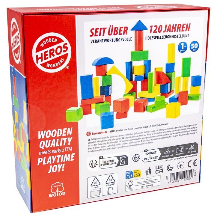 HEROS - Blocs de construction en bois 100 % certifié FSC - 50 pieces - Des 1 ans HEROS - Blocs de construction en bois 100 % certifié FSC - 50 pieces - Des 1 ans