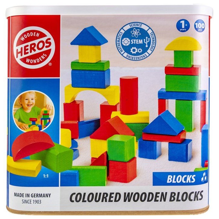 HEROS - Blocs de construction en bois 100 % certifié FSC - 100 pieces - Des 1 ans HEROS - Blocs de construction en bois 100 % certifié FSC - 100 pieces - Des 1 ans