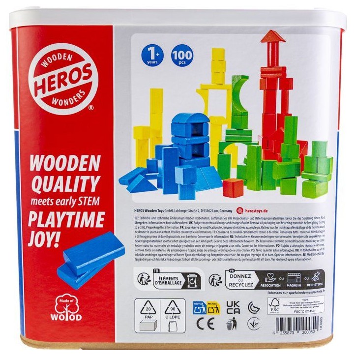 HEROS - Blocs de construction en bois 100 % certifié FSC - 100 pieces - Des 1 ans HEROS - Blocs de construction en bois 100 % certifié FSC - 100 pieces - Des 1 ans