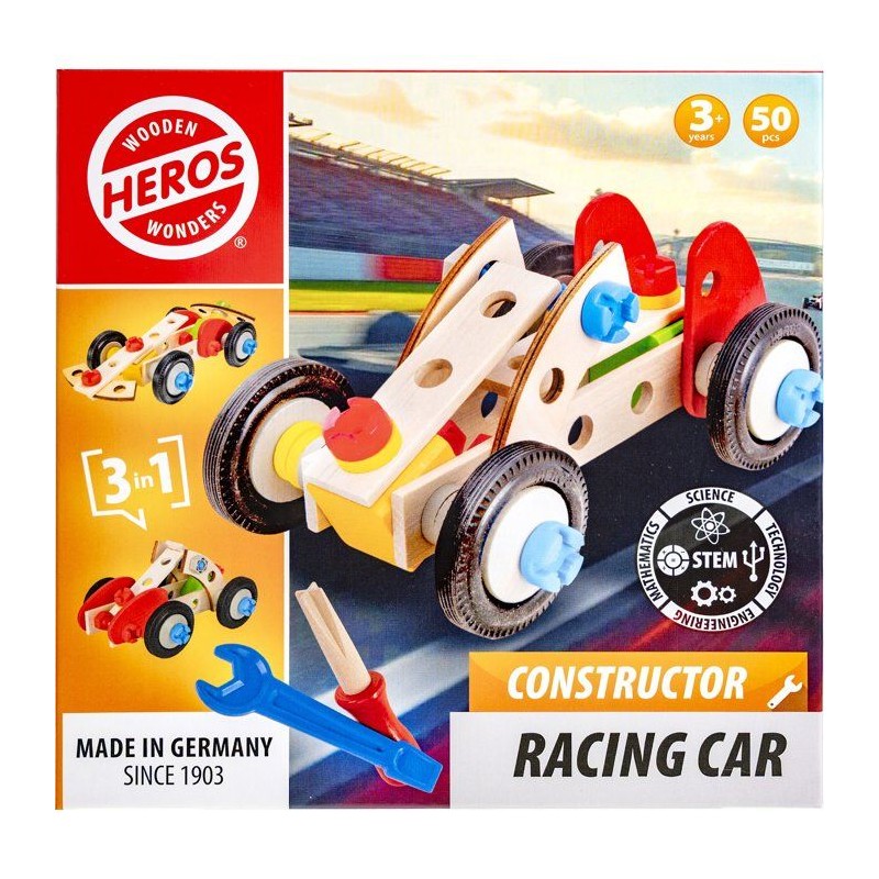 HEROS Constructor - Voiture de course a construire - En bois 100 % cer