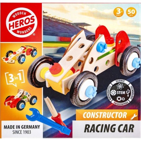 HEROS Constructor - Voiture de course a construire - En bois 100 % cer