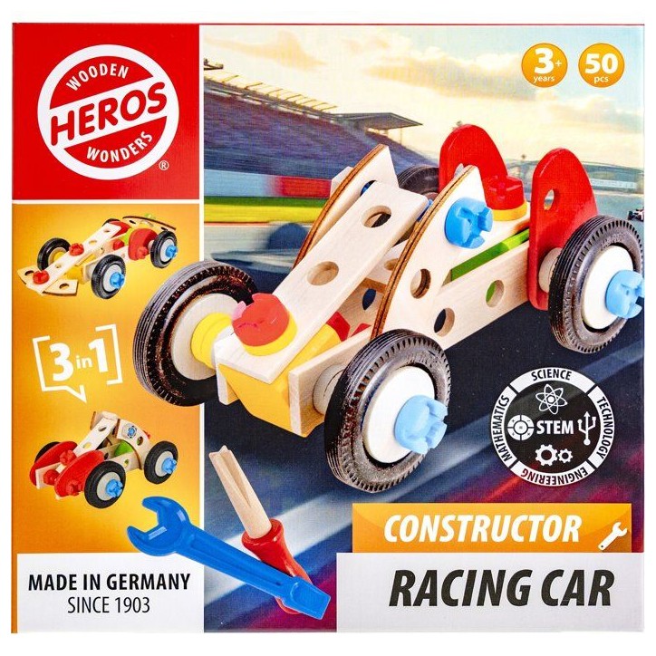 HEROS Constructor - Voiture de course a construire - En bois 100 % certifié FSC - 50 pieces - Des 3 ans HEROS Constructor - Voiture de course a construire - En bois 100 % certifié FSC - 50 pieces - Des 3 ans