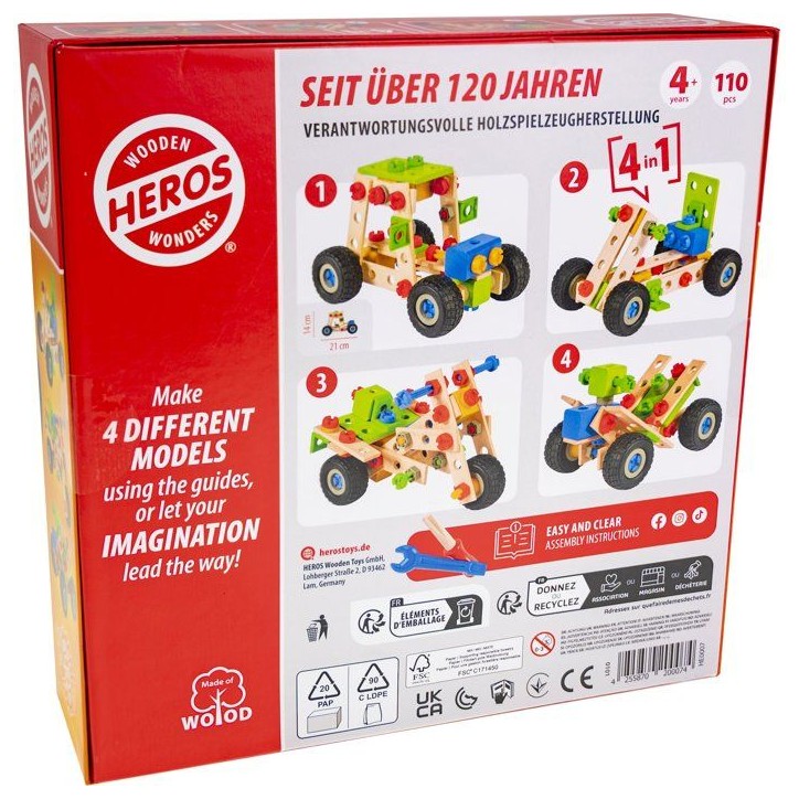 HEROS Constructor - Quad a construire - En bois 100 % certifié FSC - 110 pieces - Des 4 ans HEROS Constructor - Quad a construire - En bois 100 % certifié FSC - 110 pieces - Des 4 ans