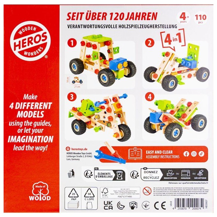 HEROS Constructor - Quad a construire - En bois 100 % certifié FSC - 110 pieces - Des 4 ans HEROS Constructor - Quad a construire - En bois 100 % certifié FSC - 110 pieces - Des 4 ans