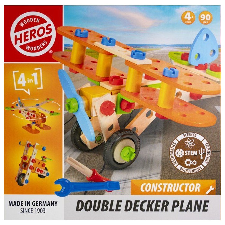 HEROS Constructor - Avion Biplan a construire - En bois 100 % certifié FSC - 90 pieces - Des 4 ans HEROS Constructor - Avion Biplan a construire - En bois 100 % certifié FSC - 90 pieces - Des 4 ans