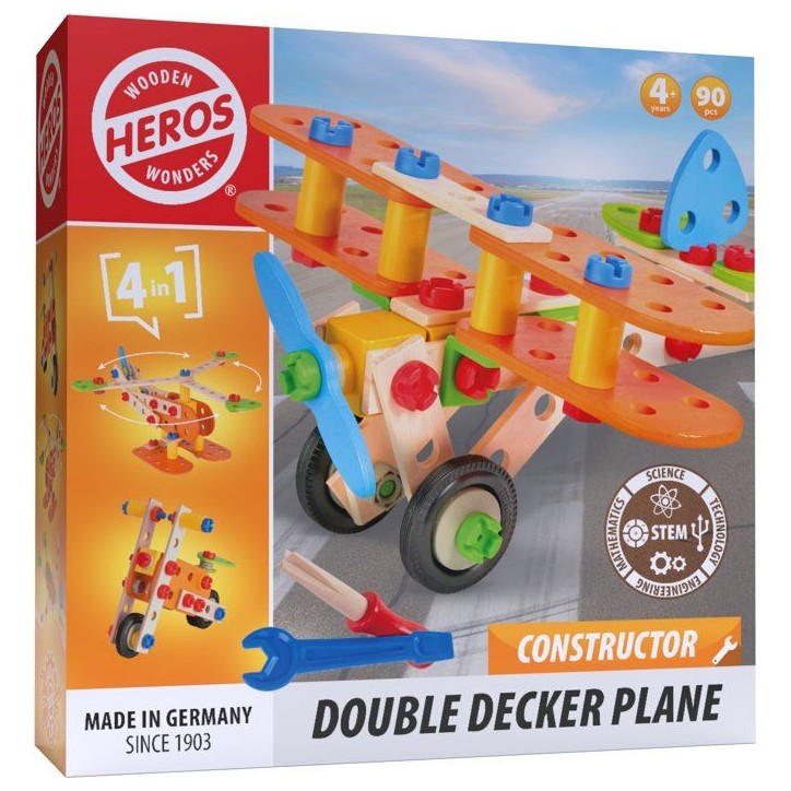 HEROS Constructor - Avion Biplan a construire - En bois 100 % certifié FSC - 90 pieces - Des 4 ans HEROS Constructor - Avion Biplan a construire - En bois 100 % certifié FSC - 90 pieces - Des 4 ans