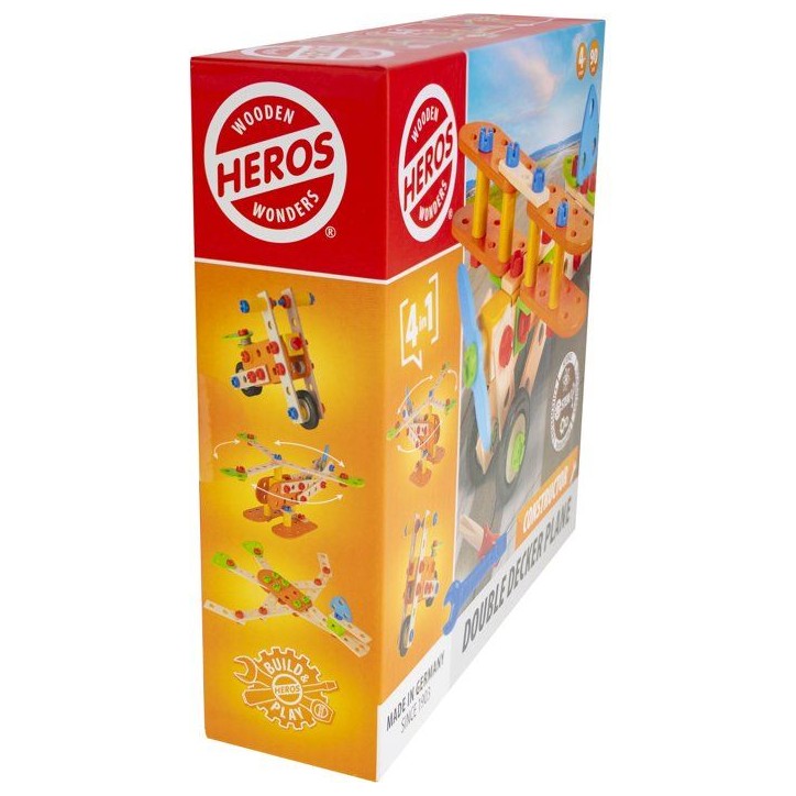 HEROS Constructor - Avion Biplan a construire - En bois 100 % certifié FSC - 90 pieces - Des 4 ans HEROS Constructor - Avion Biplan a construire - En bois 100 % certifié FSC - 90 pieces - Des 4 ans
