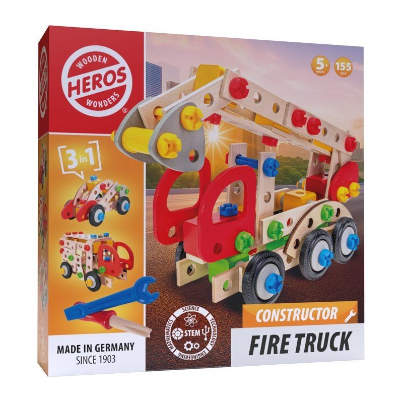 HEROS Constructor - Camion de pompier a construire - En bois 100 % cer