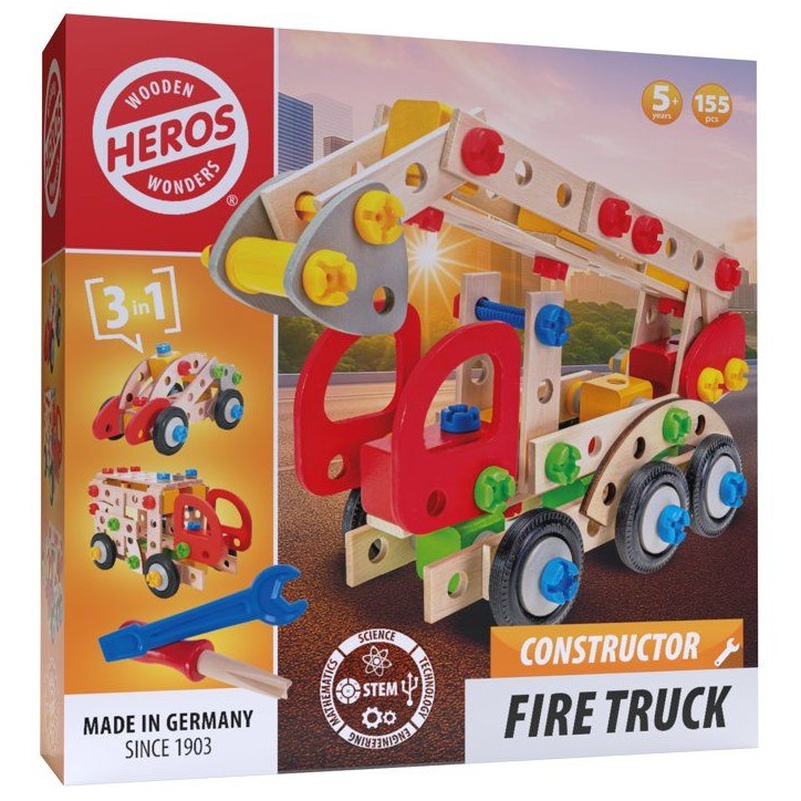 HEROS Constructor - Camion de pompier a construire - En bois 100 % certifié FSC - 155 pieces - Des 5 ans HEROS Constructor - Camion de pompier a construire - En bois 100 % certifié FSC - 155 pieces - Des 5 ans
