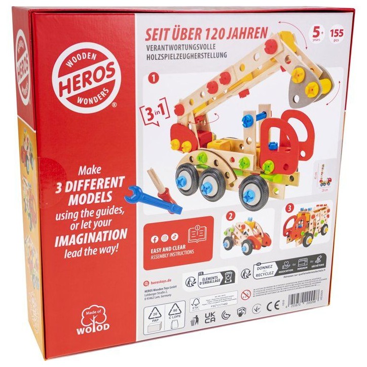 HEROS Constructor - Camion de pompier a construire - En bois 100 % certifié FSC - 155 pieces - Des 5 ans HEROS Constructor - Camion de pompier a construire - En bois 100 % certifié FSC - 155 pieces - Des 5 ans
