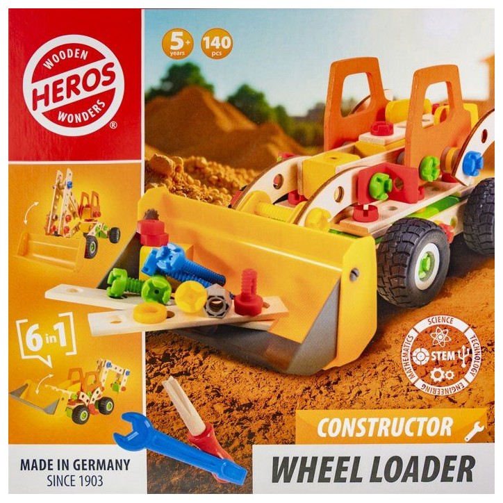 HEROS Constructor - Chargeuse sur roues a construire - En bois 100 % certifié FSC - 140 pieces - Des 5 ans HEROS Constructor - Chargeuse sur roues a construire - En bois 100 % certifié FSC - 140 pieces - Des 5 ans