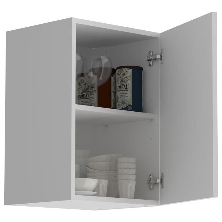 Meuble haut de cuisine OSLO - Blanc mat - 1 porte + tablette - L 40 x P 36 x H 58 cm Meuble haut de cuisine OSLO - Blanc mat - 1 porte + tablette - L 40 x P 36 x H 58 cm