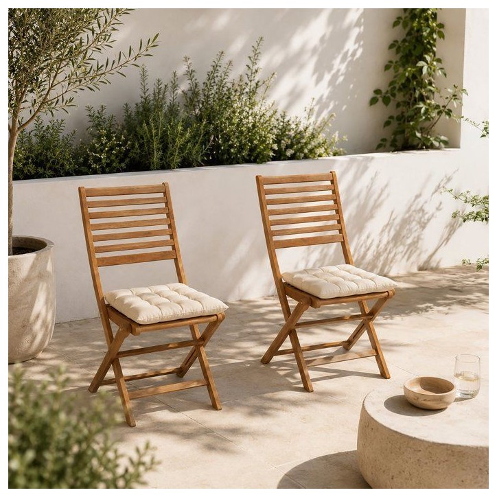 Lot de 2 chaises de jardin pliantes - EDEN - Bois Eucalyptus FSC - 57,5 x 46,5 x H90 cm Lot de 2 chaises de jardin pliantes - EDEN - Bois Eucalyptus FSC - 57,5 x 46,5 x H90 cm