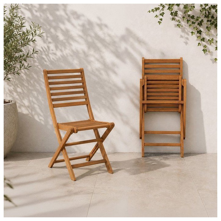 Lot de 2 chaises de jardin pliantes - EDEN - Bois Eucalyptus FSC - 57,5 x 46,5 x H90 cm Lot de 2 chaises de jardin pliantes - EDEN - Bois Eucalyptus FSC - 57,5 x 46,5 x H90 cm