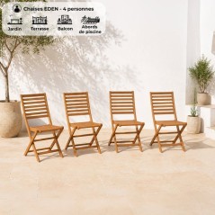 Lot de 4 chaises de jardin pliantes - EDEN - Bois Eucalyptus FSC - 57,5 x 46,5 x H90 cm