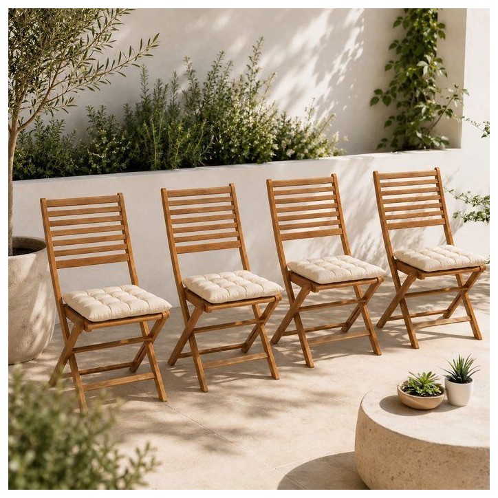 Lot de 4 chaises de jardin pliantes - EDEN - Bois Eucalyptus FSC - 57,5 x 46,5 x H90 cm Lot de 4 chaises de jardin pliantes - EDEN - Bois Eucalyptus FSC - 57,5 x 46,5 x H90 cm
