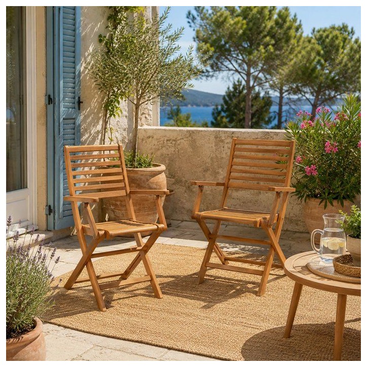 Lot de 2 fauteuils de jardin pliants - EDEN - Bois Eucalyptus FSC - 57,5 x 52,5 x H91 cm Lot de 2 fauteuils de jardin pliants - EDEN - Bois Eucalyptus FSC - 57,5 x 52,5 x H91 cm