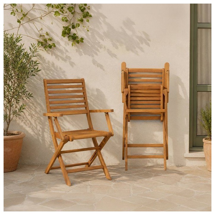Lot de 2 fauteuils de jardin pliants - EDEN - Bois Eucalyptus FSC - 57,5 x 52,5 x H91 cm Lot de 2 fauteuils de jardin pliants - EDEN - Bois Eucalyptus FSC - 57,5 x 52,5 x H91 cm