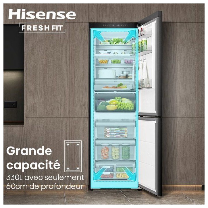 Réfrigérateur Combiné - HISENSE - RB3K330SAIE - 330 L - Classe E - 59,5 x 60 x 185 cm - Inox Réfrigérateur Combiné - HISENSE - RB3K330SAIE - 330 L - Classe E - 59,5 x 60 x 185 cm - Inox