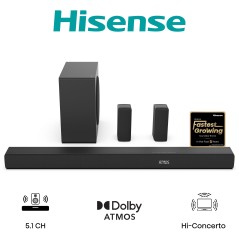 Barre de son - HISENSE - AX5100Q - 5.1.2 Canaux - Dolby Atmos & DTS:X - 340W - Caisson et enceintes arriere sans fil