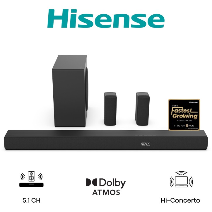 Barre de son - HISENSE - AX5100Q - 5.1.2 Canaux - Dolby Atmos & DTS:X - 340W - Caisson et enceintes arriere sans fil Barre de son - HISENSE - AX5100Q - 5.1.2 Canaux - Dolby Atmos & DTS:X - 340W - Caisson et enceintes arriere sans fil