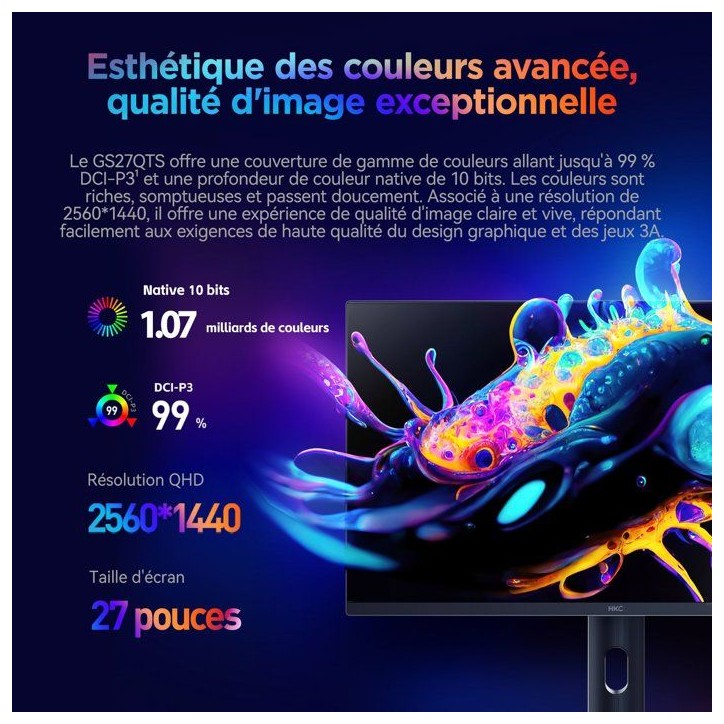 Ecran PC Gamer - HKC - 27 - QHD - 280Hz - Dalle OLED - 0.03ms - GS27QTS