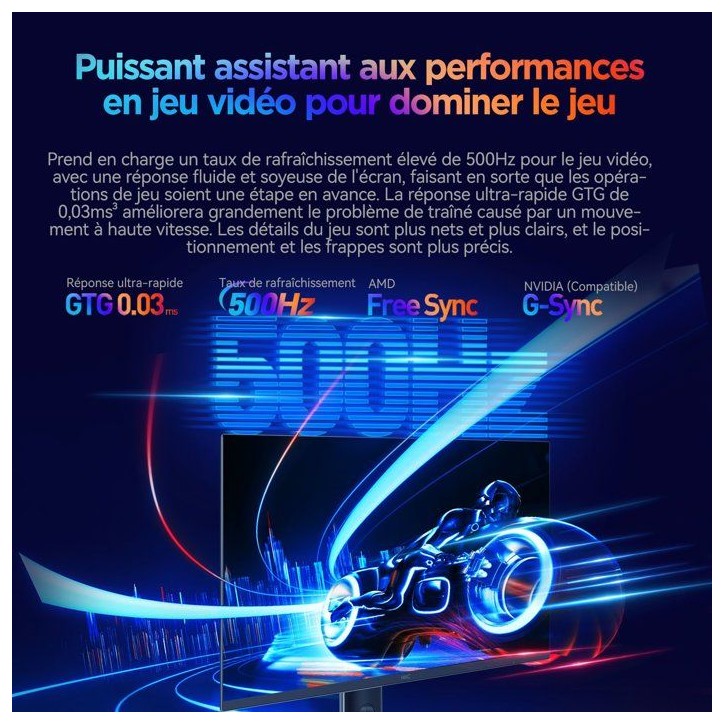 Ecran PC Gamer - HKC - 27 - QHD - 500Hz - Dalle OLED - 0.03ms - Ajustable en hauteur -GS27QHS Ecran PC Gamer - HKC - 27 - QHD - 500Hz - Dalle OLED - 0.03ms - Ajustable en hauteur -GS27QHS