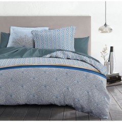Parure de couette 240x260 cm HOME LINGE PASSION LOUXOR : Housse de couette + 2 taies d'oreiller - 100% Coton 57 Fils - Bleu
